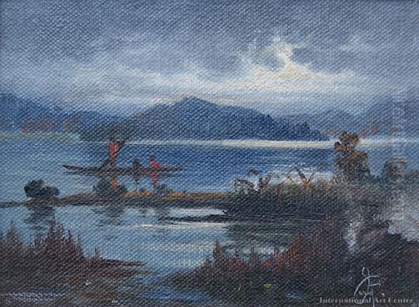 Mokia Island, Rotorua Oil Painting by John Douglas Perrett