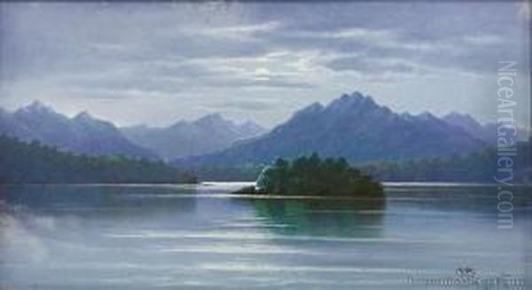 Full Moon, Lake Te Anau Oil Painting by John Douglas Perrett