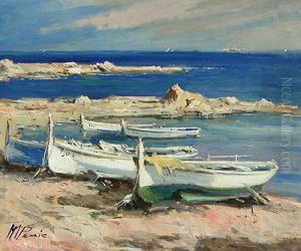 Barcas En La Playa Oil Painting by Alexandre Perrier