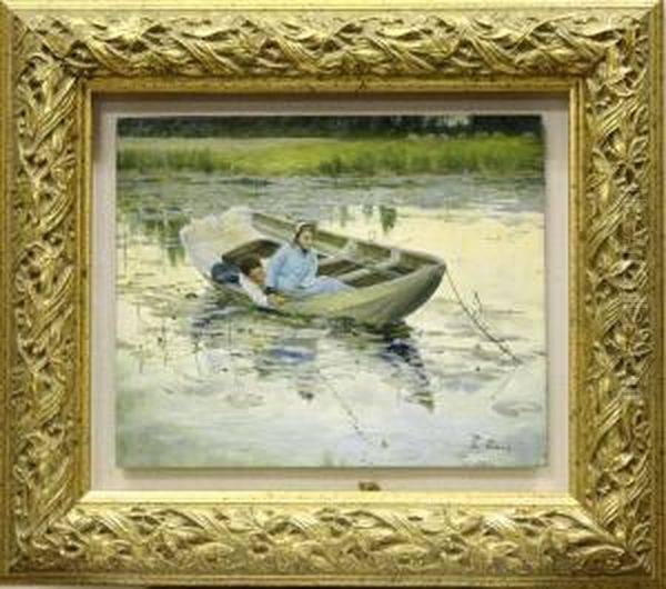 Pescando Desde La Barca Oil Painting by Francois Perrier Le Bourguignon