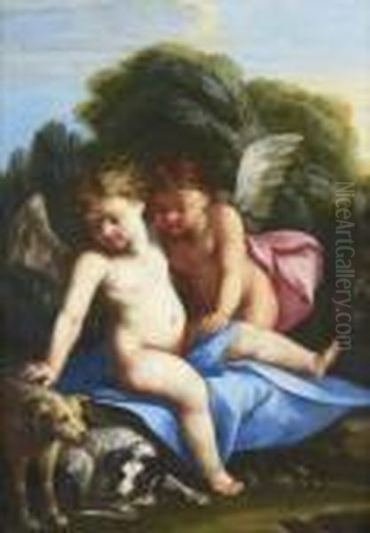 Deux Anges Oil Painting by Francois Perrier Pontarlier