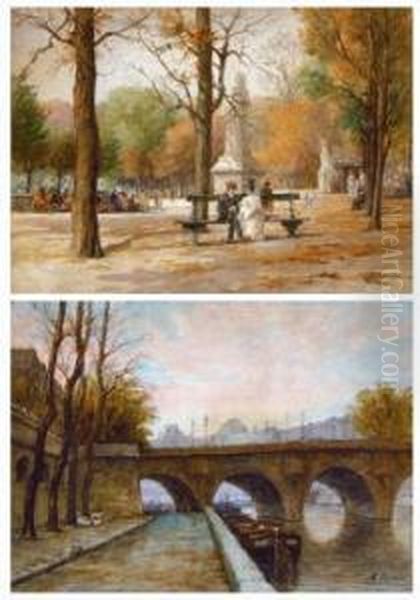 La Conversation Galante Au Jardin Du Luxembourg. - Le
 Pont-neuf. Oil Painting by Gabriel Perrin