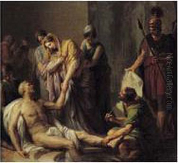 La Mort De Seneque Oil Painting by Jean Charles Nicaise Perrin