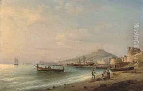 Fisherfolk At The Shore, Naples Beyond Oil Painting by Ferdinand Victor Perrot