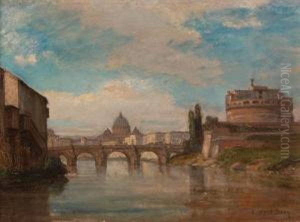 Veduta Del Tevere Sullo Sfondo Di San Pietro E Castel Sant'angelo Oil Painting by Enoch Wood Perry