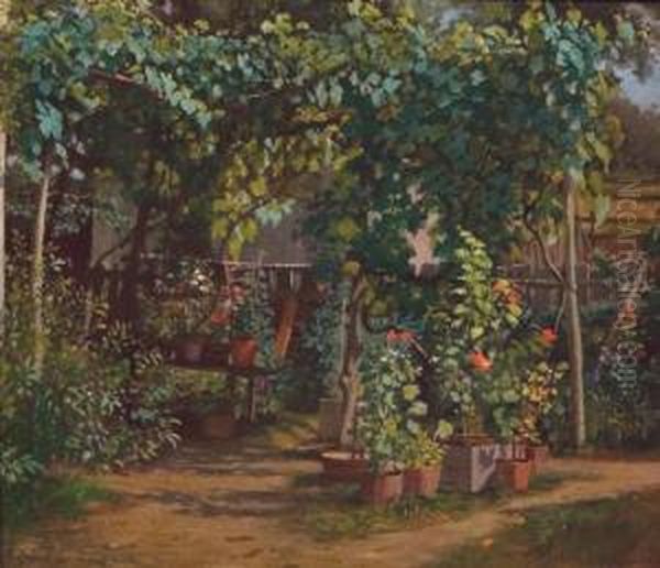 Backyard Flower Garden Oil Painting by Enoch Wood Perry