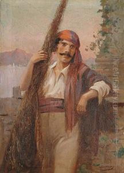 Portrait, Three Quarter Length, Of An Italian Fisherman Oil Painting by H. Perry