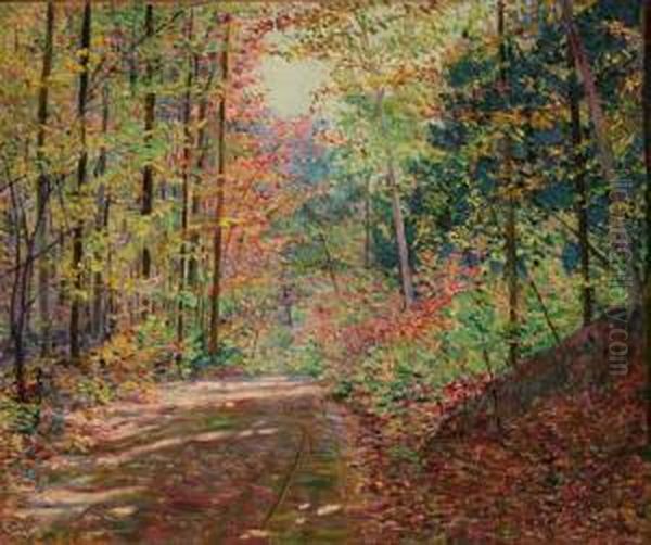 Road Through An Autumn Forest Oil Painting by Lilla Calbot Perry