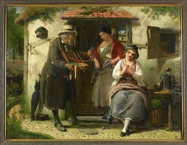 The Irish Ribbon Seller Oil Painting by William Perry