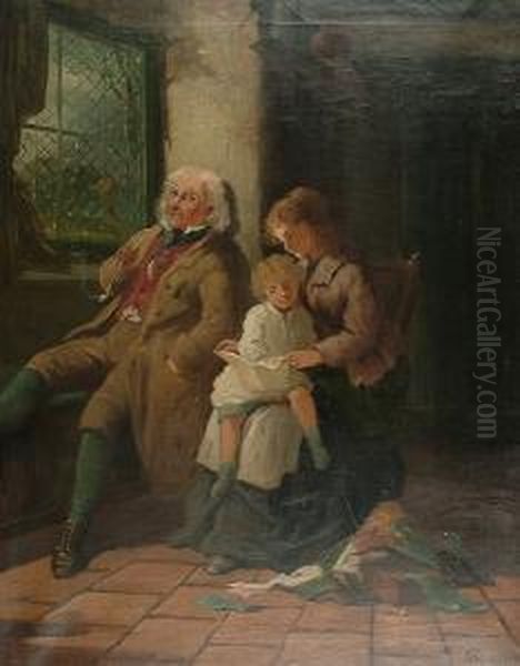 Reading To Grandfather Oil Painting by William Perry