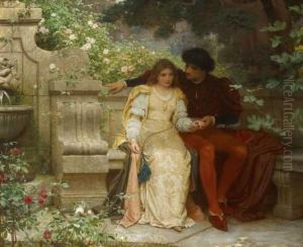 Lovers In A Garden Oil Painting by Charles E. Perugini