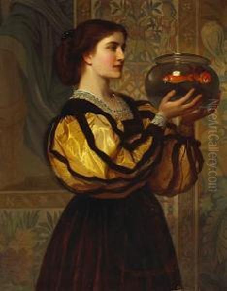 The Goldfish Bowl Oil Painting by Charles E. Perugini