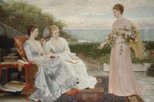 The Ramparts, Walmer Castle; Portraits Of The Countess Granville,and The Ladies Victoria And Mary Leveson-gower Oil Painting by Charles E. Perugini