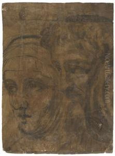 Cartoon With A Male And Female Head Facing Left Oil Painting by Baldassare Peruzzi