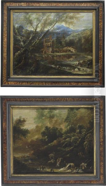 A Wooded Landscape Oil Painting by Antonio Francesco Peruzzini