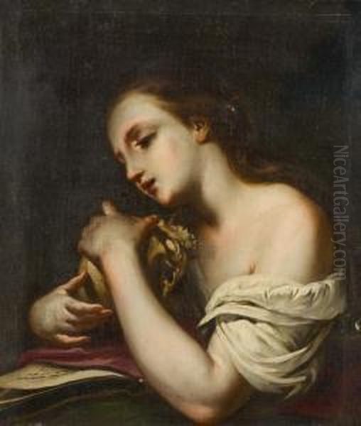 Maddalena Col Teschio E Le Sacre Scritture Oil Painting by Girolamo Pesci