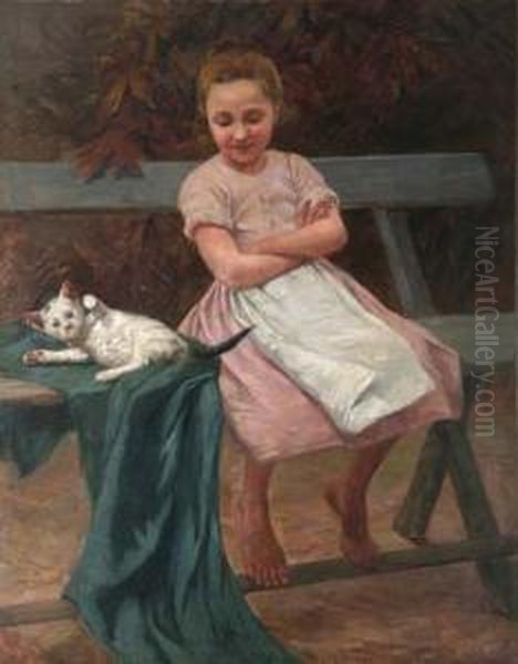 Madchen Mit Katze Oil Painting by Geza Peske