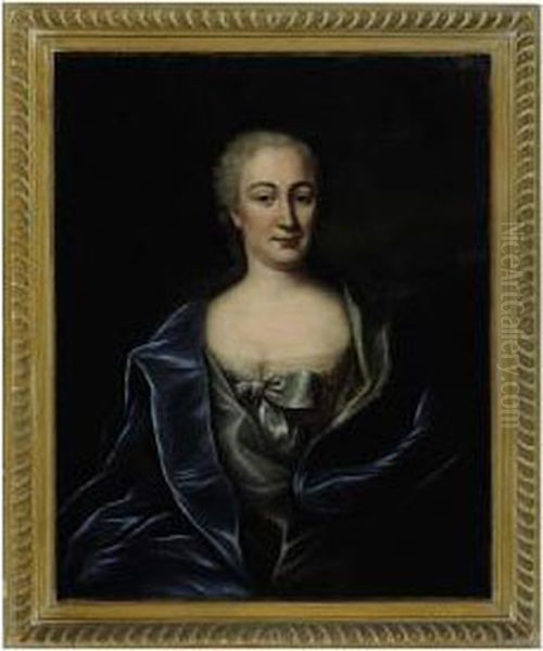 Portrait Of A Lady Wearing A Blue Velvet Cloak Oil Painting by Antoine Pesne