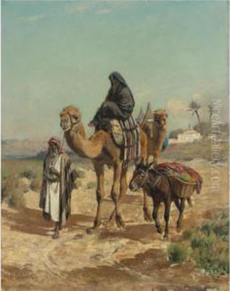 An Arab Traveler And His Wife Oil Painting by George Peter