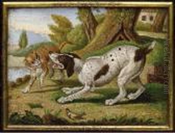 A Roman Micromosaic Panel Depicting A Dog And Cat Oil Painting by Wenceslaus Peter