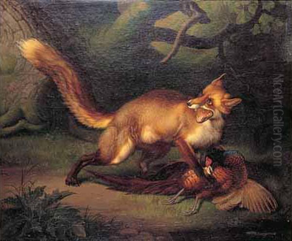 Renard Attrapant Un Faisan Oil Painting by Wenceslaus Peter