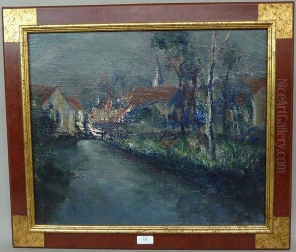 La Rue Du Village Vers L'eglise Oil Painting by Adolph Peterelle