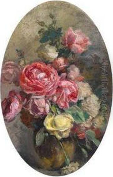 Rosen In Einer Vase Oil Painting by Anna Peters