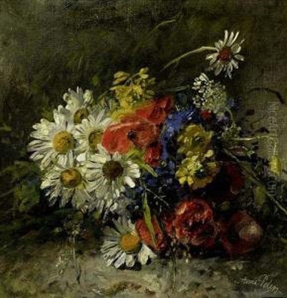 Blumenstillleben Mit Margeriten Und Mohn Oil Painting by Anna Peters