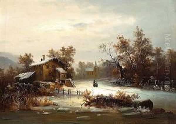 Winterliche Dorfansicht Oil Painting by August Peters