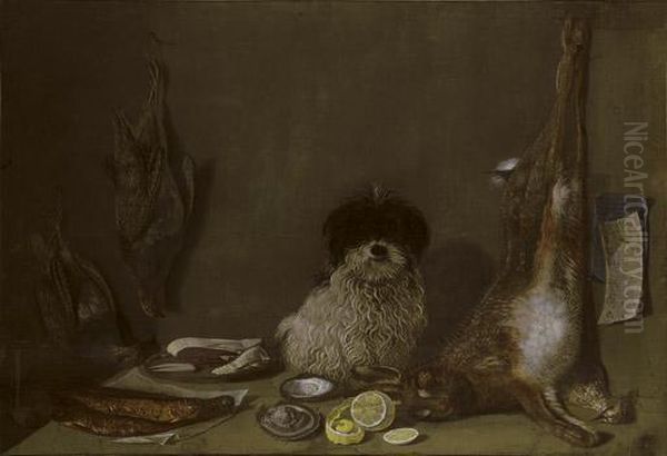 Still Life With A Dog Oil Painting by Nicolai Peters