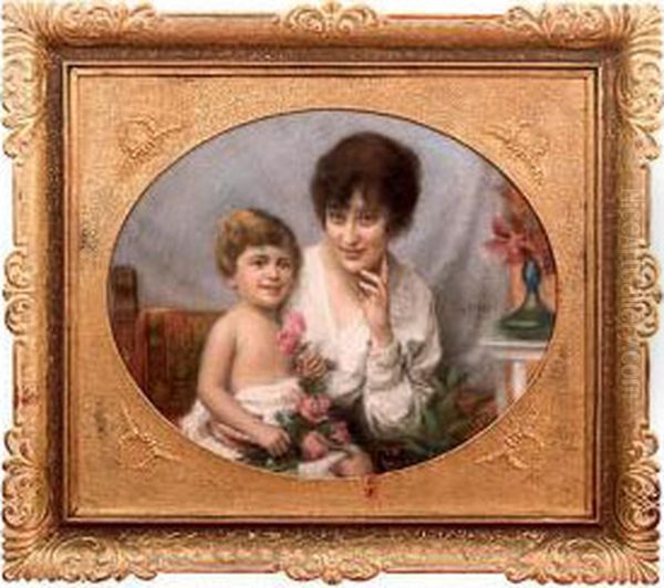 Portrait Of A Woman With Child Oil Painting by Otto Peters