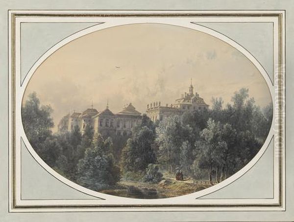 Schloss Ludwigsburg Mit Park Und Personenstaffage. Oil Painting by Pieter Francis Peters