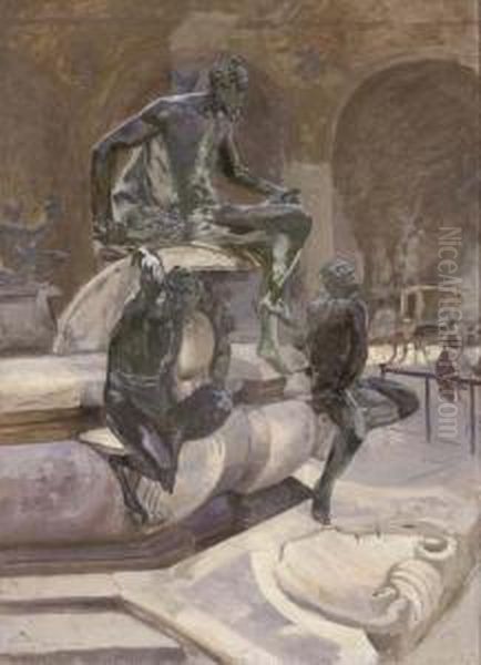 The Neptune Fountain, Piazza Della Signoria, Florence Oil Painting by Wilhelm Otto Peters