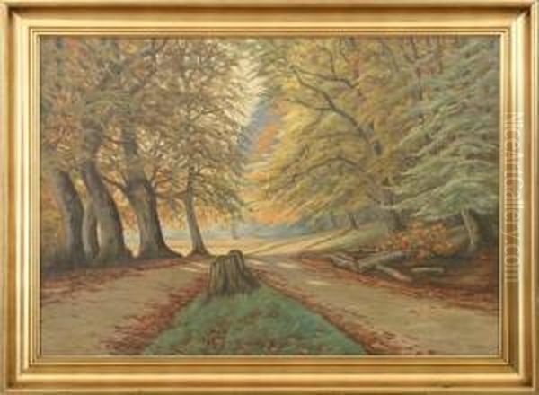 Forest With Path Oil Painting by Carl Petersen