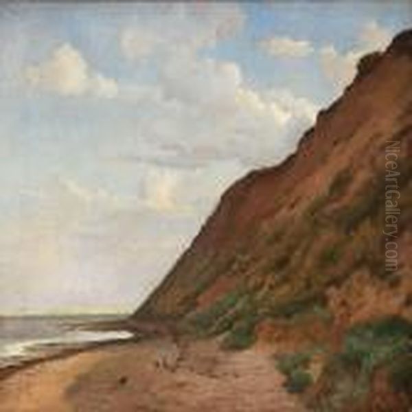 Coastal View With Steep Cliffs Oil Painting by Edvard Frederik Petersen