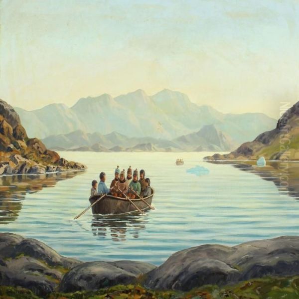 A Greenlandic Landscape Oil Painting by Emanuel A. Petersen