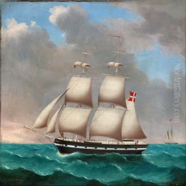 Ship Portrait Of The Danish Bark Ellen Under The Command Of Capt Oil Painting by Jacob Petersen