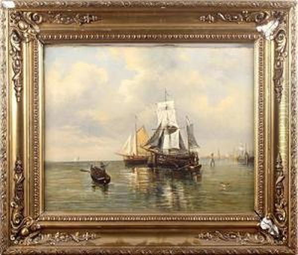 Boats In A Calm Oil Painting by Jacob Petersen