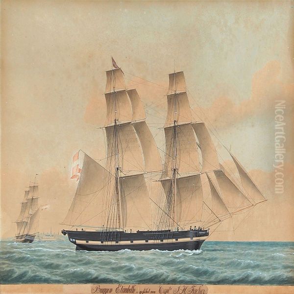 The Brig Elisabeth Oil Painting by Jacob Petersen