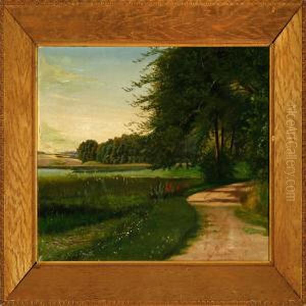 A Danish Landscape Oil Painting by Julius Hans Henrik Petersen