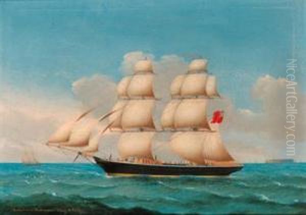 The Heligoland Brig Osten Off Heligoland Oil Painting by Lorenz Petersen