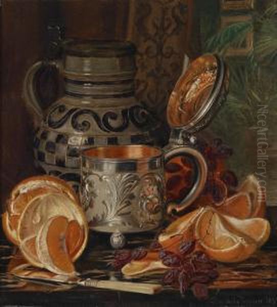 Still Life With Oranges Oil Painting by Sophus Petersen