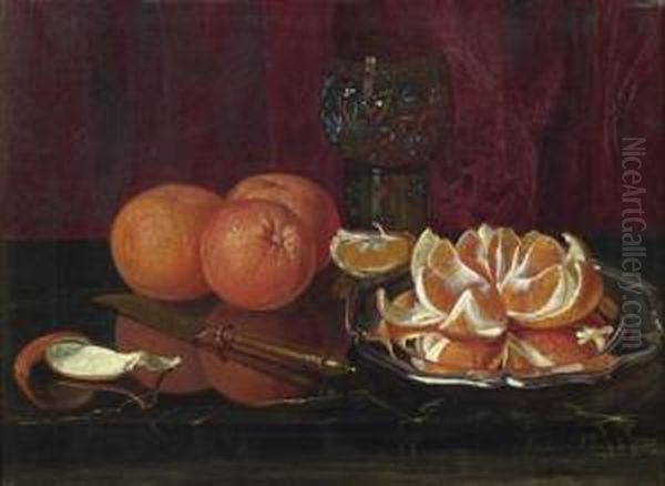 Still Life With Oranges. 1881. Oil Painting by Sophus Petersen