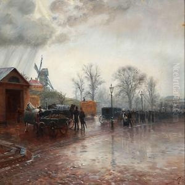 Rainy Day At Copenhagen's Ramparts Oil Painting by Tom Petersen