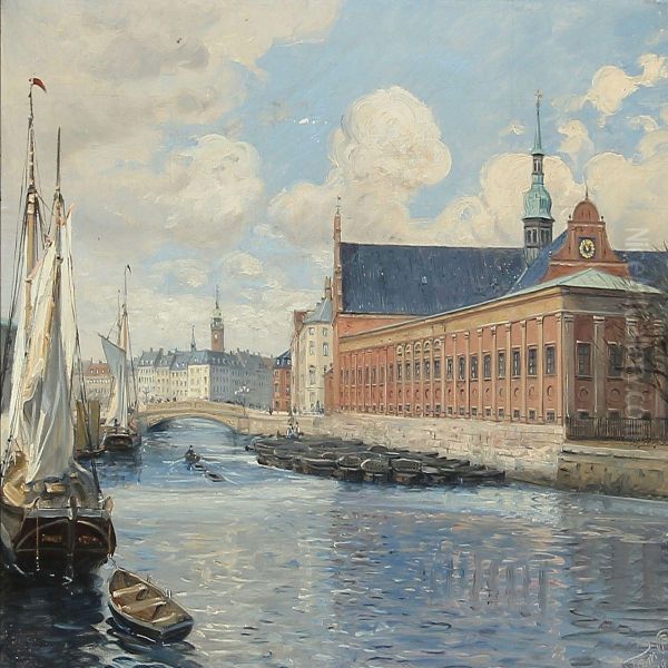 View From Copenhagen At Holmens Church Oil Painting by Tom Petersen