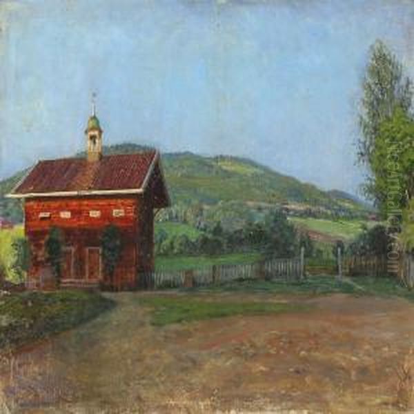 Norwegian Landscape With Cottage Oil Painting by Tom Petersen