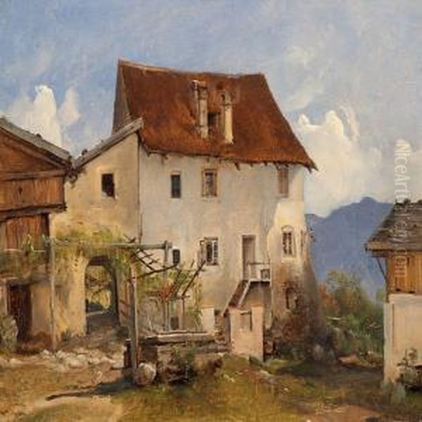 Houses In The Mountains In Tirol Near Meran Oil Painting by Vilhelm Petersen