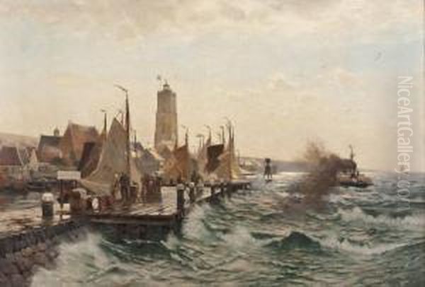 An Der Ausfahrt Bei Ostende Oil Painting by Heinrich Petersen-Angeln