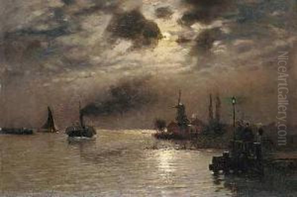 Vlissingen: Nachtliche Einfahrt In Den Hafen Oil Painting by Heinrich Petersen-Angeln