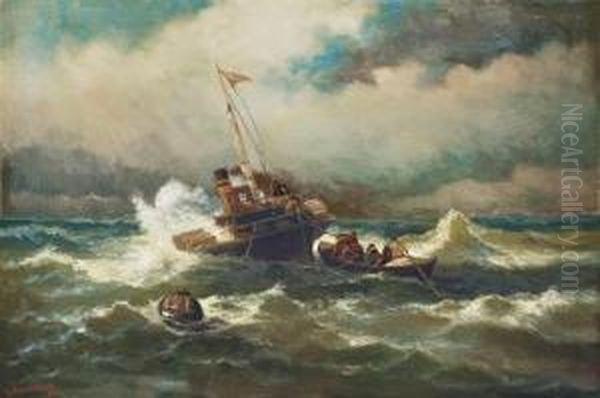 Raddampfer In Schwerer See Oil Painting by Heinrich Petersen-Angeln